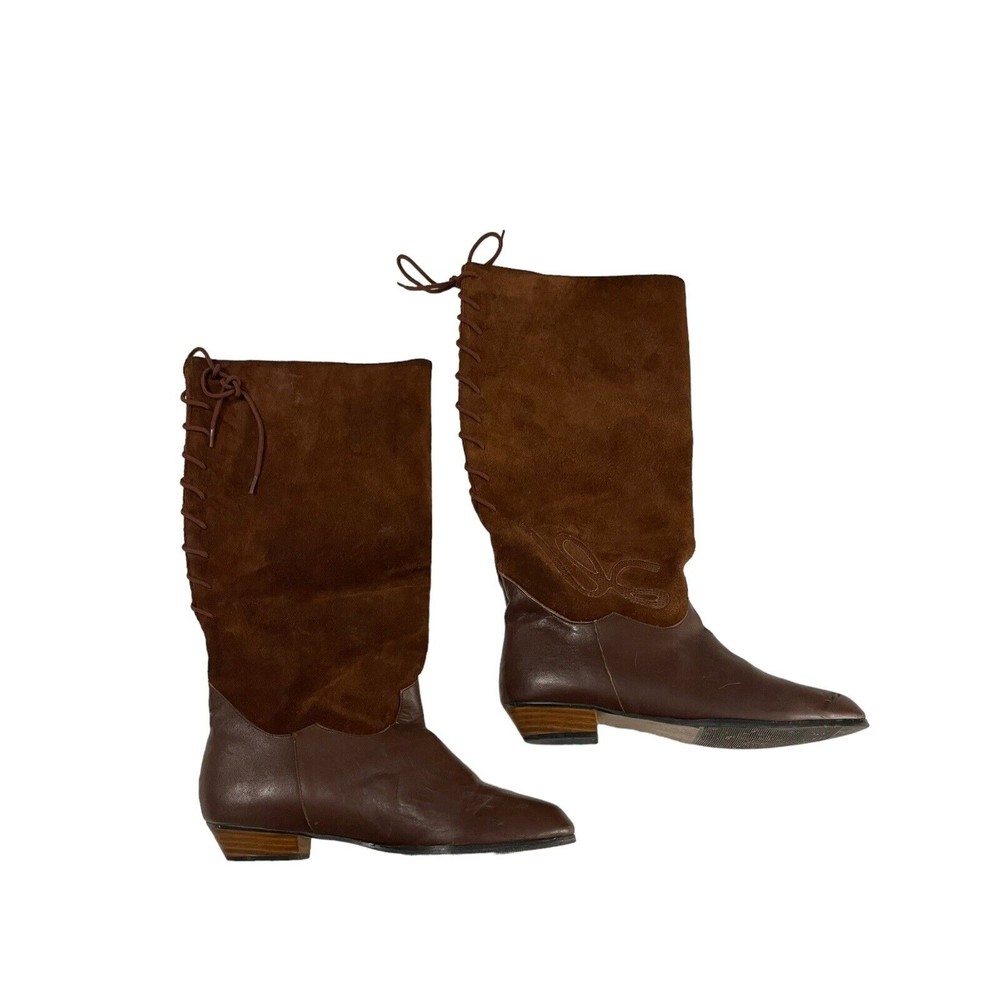 Venezia Brown Leather Tall Boots Womens Size 9 Back Lace Up See Pics